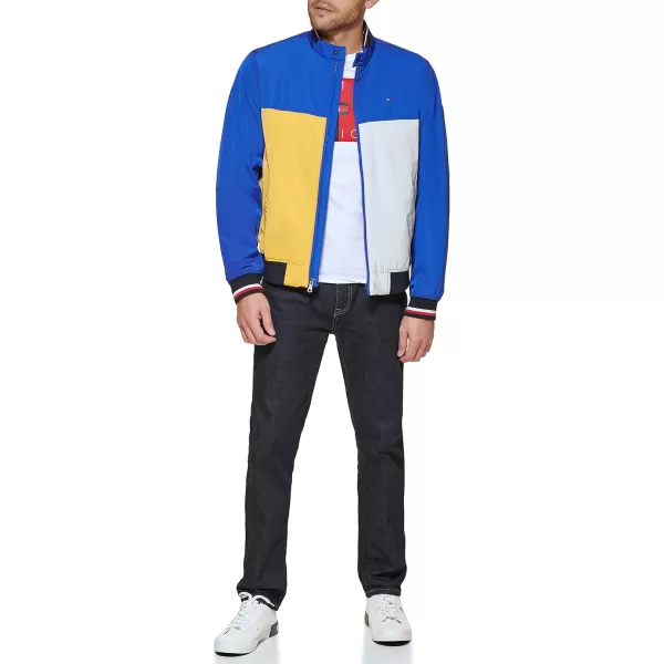 Tommy Hilfiger Mens Lightweight Varsity Rib Knit Bomber JacketBlue Color Block