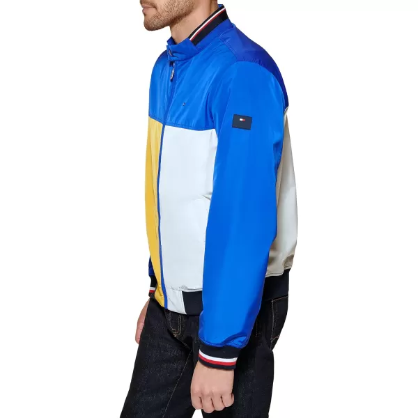 Tommy Hilfiger Mens Lightweight Varsity Rib Knit Bomber JacketBlue Color Block