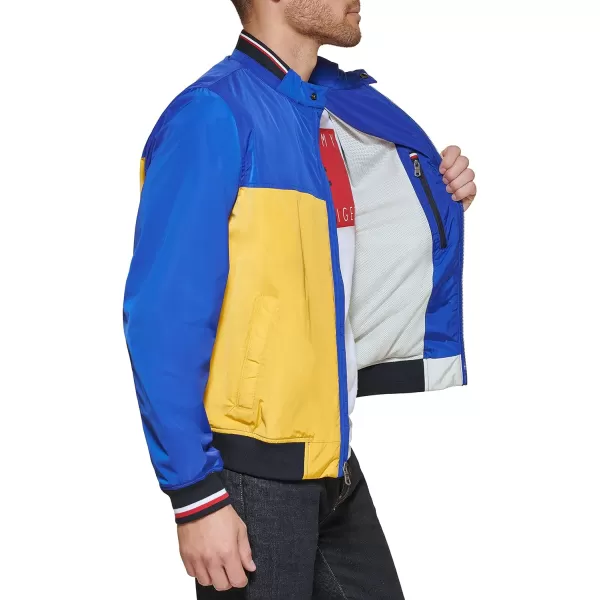 Tommy Hilfiger Mens Lightweight Varsity Rib Knit Bomber JacketBlue Color Block