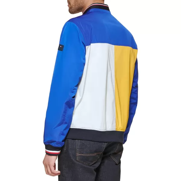 Tommy Hilfiger Mens Lightweight Varsity Rib Knit Bomber JacketBlue Color Block