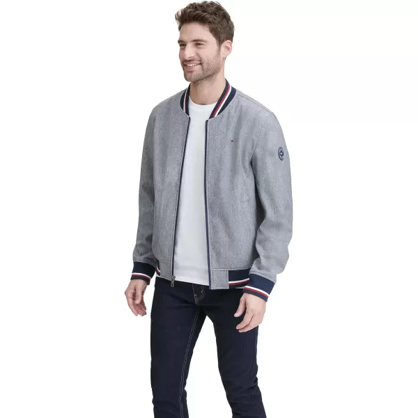 Tommy Hilfiger Mens Lightweight Varsity Rib Knit Bomber JacketHeather Grey Soft Shell