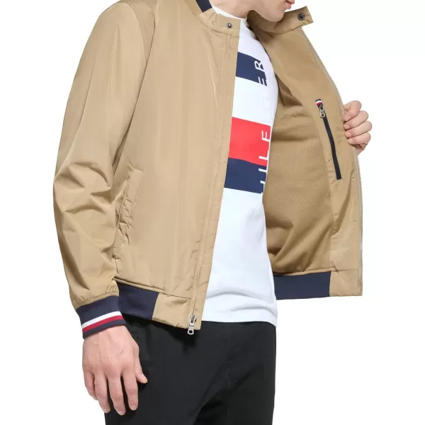 Tommy Hilfiger Mens Lightweight Varsity Rib Knit Bomber JacketKhaki