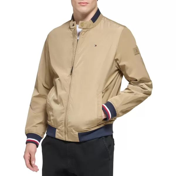 Tommy Hilfiger Mens Lightweight Varsity Rib Knit Bomber JacketKhaki