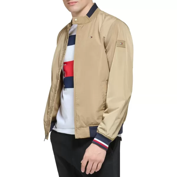 Tommy Hilfiger Mens Lightweight Varsity Rib Knit Bomber JacketKhaki