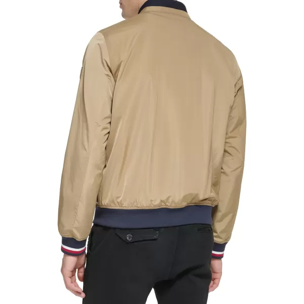 Tommy Hilfiger Mens Lightweight Varsity Rib Knit Bomber JacketKhaki