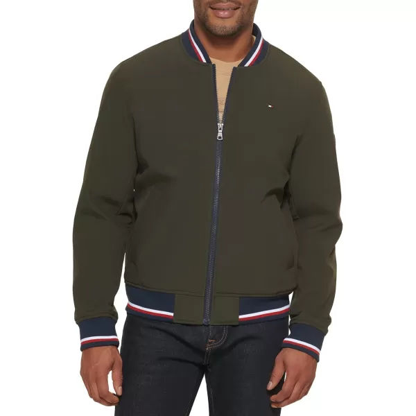 Tommy Hilfiger Mens Lightweight Varsity Rib Knit Bomber JacketOlive Soft Shell