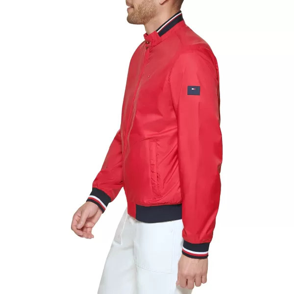 Tommy Hilfiger Mens Lightweight Varsity Rib Knit Bomber JacketRed Poly