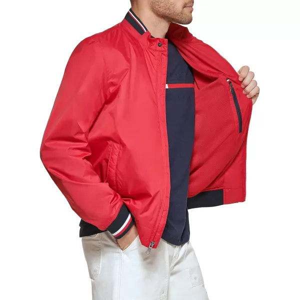 Tommy Hilfiger Mens Lightweight Varsity Rib Knit Bomber JacketRed Poly