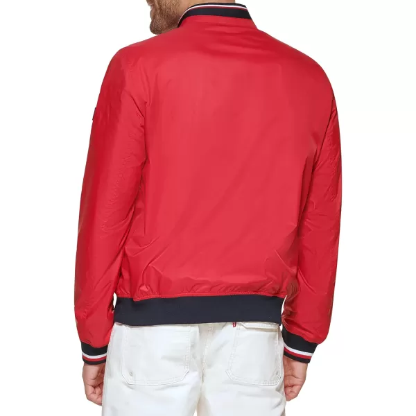 Tommy Hilfiger Mens Lightweight Varsity Rib Knit Bomber JacketRed Poly