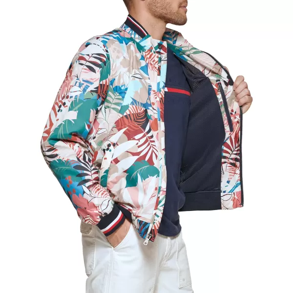 Tommy Hilfiger Mens Lightweight Varsity Rib Knit Bomber JacketTropical Print