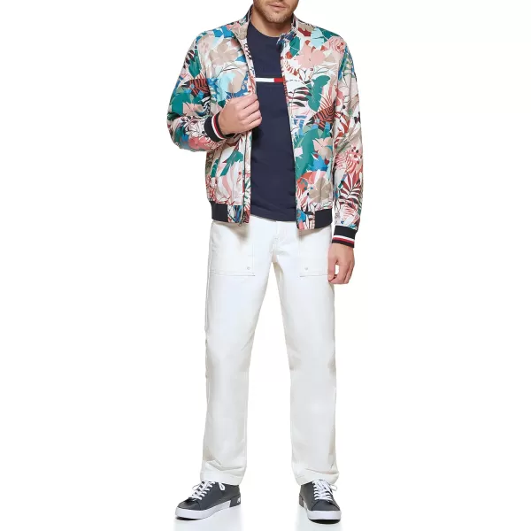 Tommy Hilfiger Mens Lightweight Varsity Rib Knit Bomber JacketTropical Print