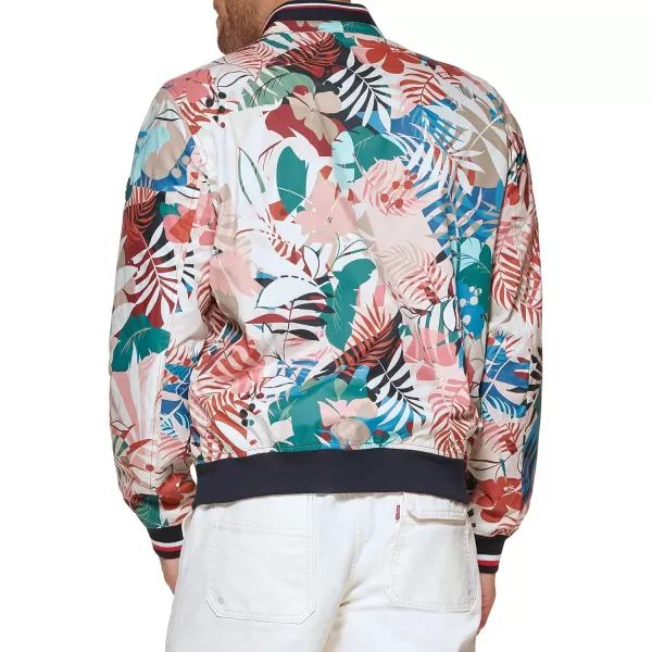 Tommy Hilfiger Mens Lightweight Varsity Rib Knit Bomber JacketTropical Print