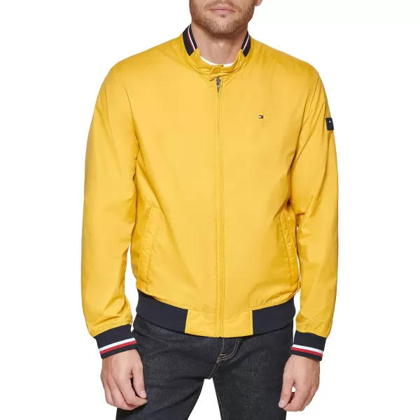 Tommy Hilfiger Mens Lightweight Varsity Rib Knit Bomber JacketYellow Poly