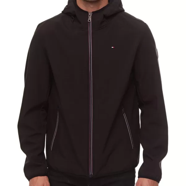 Tommy Hilfiger Mens Lightweight Water Resistant Breathable Hooded Performance Softshell JacketBlack