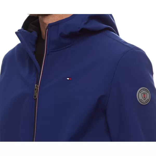 Tommy Hilfiger Mens Lightweight Water Resistant Breathable Hooded Performance Softshell JacketRoyal Blue