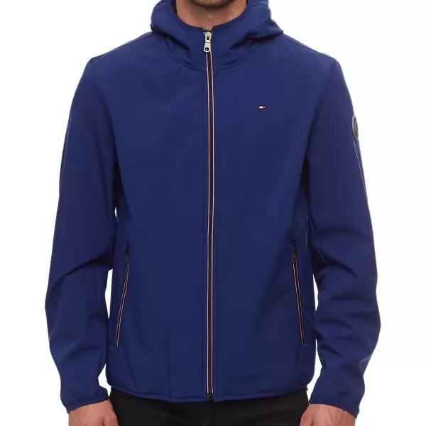 Tommy Hilfiger Mens Lightweight Water Resistant Breathable Hooded Performance Softshell JacketRoyal Blue