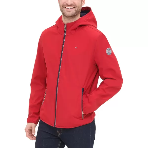 Tommy Hilfiger Mens Lightweight Water Resistant Breathable Hooded Performance Softshell JacketTommy Red