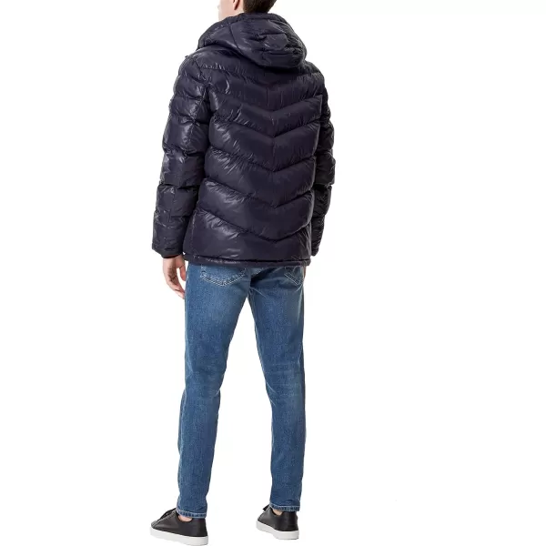 Tommy Hilfiger Mens Midweight Chevron Quilted Performance Hooded Puffer JacketMidnight