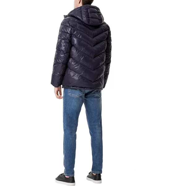 Tommy Hilfiger Mens Midweight Chevron Quilted Performance Hooded Puffer JacketMidnight W Bib