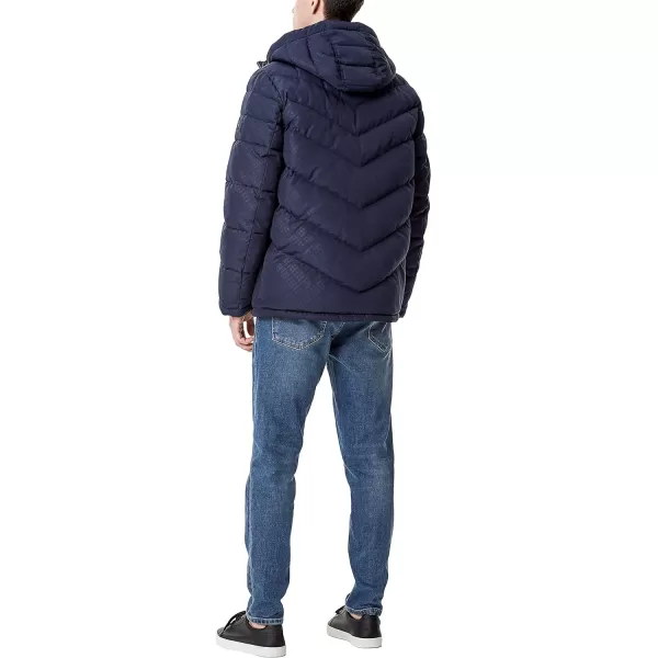 Tommy Hilfiger Mens Midweight Chevron Quilted Performance Hooded Puffer JacketTh Print W Bib