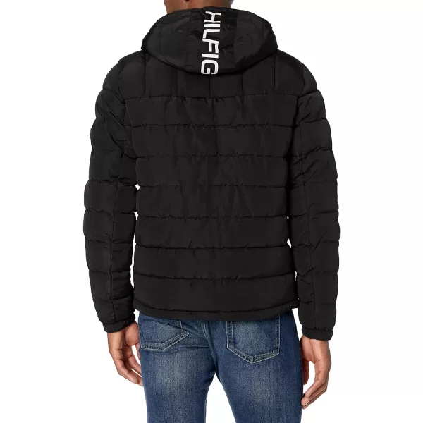 Tommy Hilfiger Mens Midweight Sherpa Lined Hooded Water Resistant Puffer JacketBlack Tech