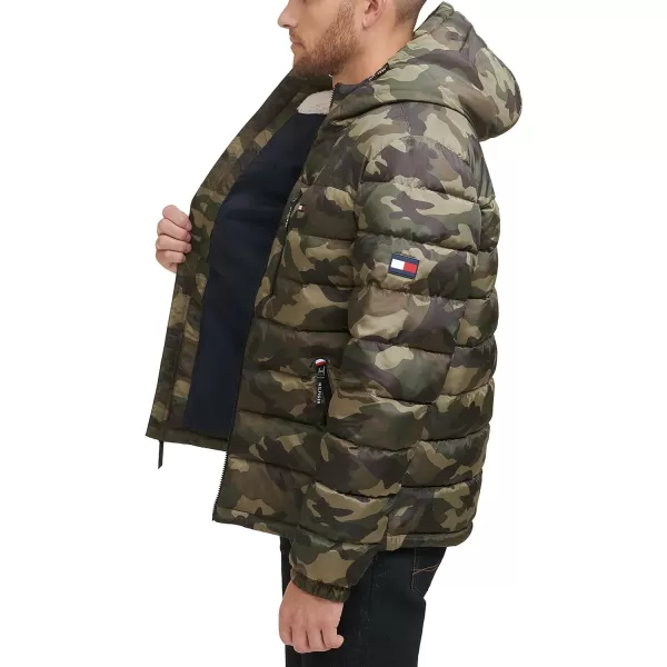 Tommy Hilfiger Mens Midweight Sherpa Lined Hooded Water Resistant Puffer JacketCamouflage Tech