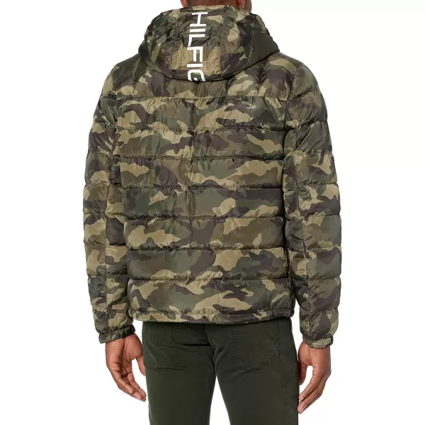 Tommy Hilfiger Mens Midweight Sherpa Lined Hooded Water Resistant Puffer JacketCamouflage Tech