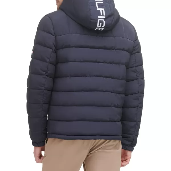 Tommy Hilfiger Mens Midweight Sherpa Lined Hooded Water Resistant Puffer JacketMidnight Tech