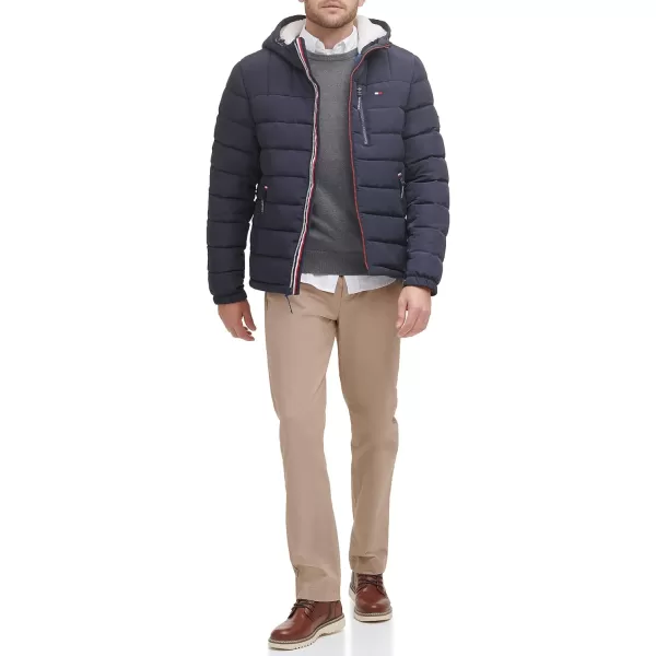 Tommy Hilfiger Mens Midweight Sherpa Lined Hooded Water Resistant Puffer JacketMidnight Tech