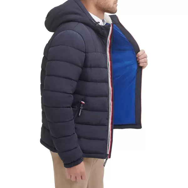 Tommy Hilfiger Mens Midweight Sherpa Lined Hooded Water Resistant Puffer JacketMidnight Tech