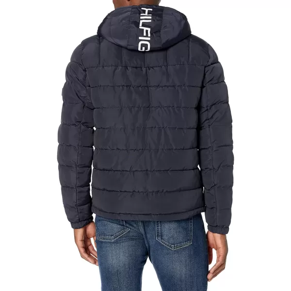 Tommy Hilfiger Mens Midweight Sherpa Lined Hooded Water Resistant Puffer JacketMidnight Tech