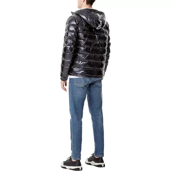 Tommy Hilfiger Mens Midweight Sherpa Lined Hooded Water Resistant Puffer JacketPearlized Black