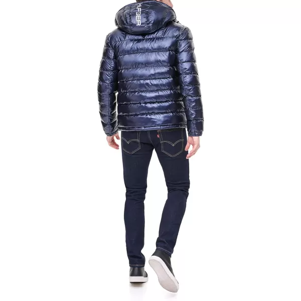 Tommy Hilfiger Mens Midweight Sherpa Lined Hooded Water Resistant Puffer JacketPearlized Navy