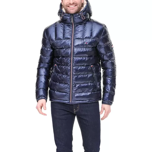 Tommy Hilfiger Mens Midweight Sherpa Lined Hooded Water Resistant Puffer JacketPearlized Navy