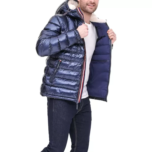 Tommy Hilfiger Mens Midweight Sherpa Lined Hooded Water Resistant Puffer JacketPearlized Navy