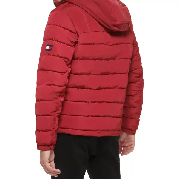 Tommy Hilfiger Mens Midweight Sherpa Lined Hooded Water Resistant Puffer JacketRed Tech