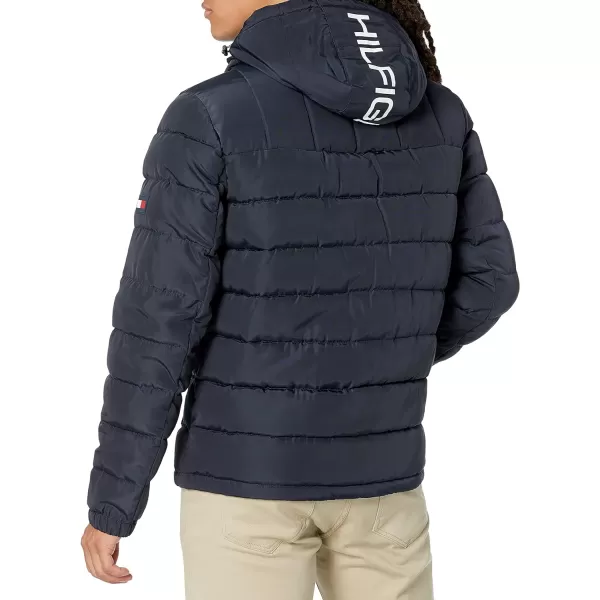 Tommy Hilfiger Mens Midweight Sherpa Lined Hooded Water Resistant Puffer JacketTommy Flag Combo Tech