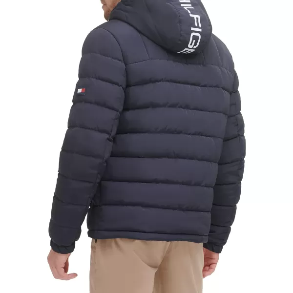 Tommy Hilfiger Mens Midweight Sherpa Lined Hooded Water Resistant Puffer JacketTommy Flag Combo Tech