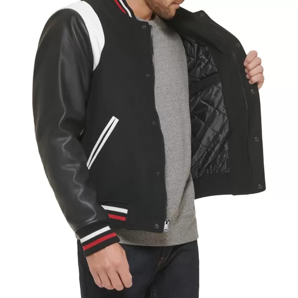 Tommy Hilfiger Mens Mixed Media Varsity Bomber JacketBlack