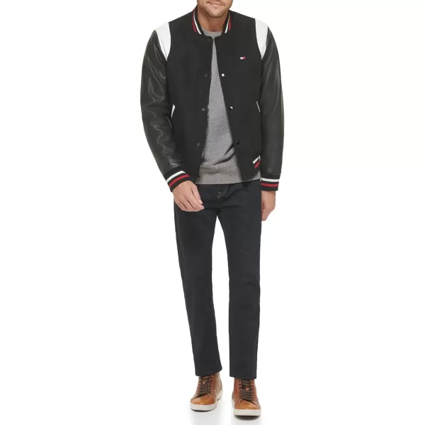 Tommy Hilfiger Mens Mixed Media Varsity Bomber JacketBlack