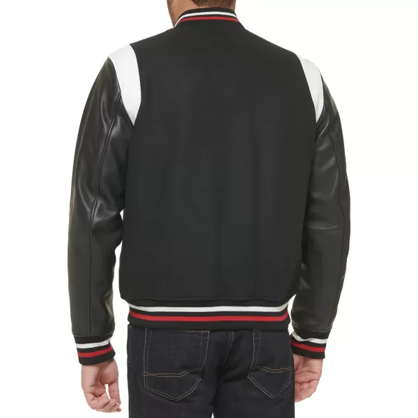 Tommy Hilfiger Mens Mixed Media Varsity Bomber JacketBlack