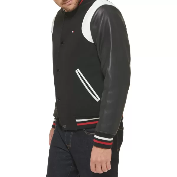 Tommy Hilfiger Mens Mixed Media Varsity Bomber JacketBlack