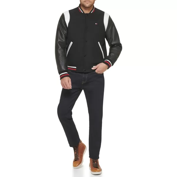 Tommy Hilfiger Mens Mixed Media Varsity Bomber JacketBlack