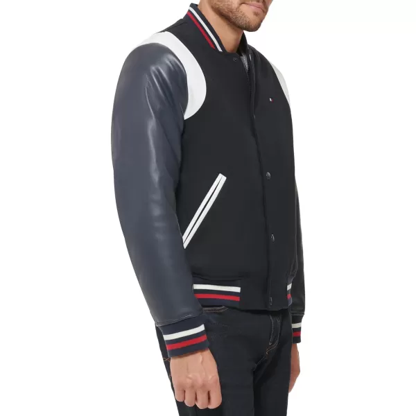 Tommy Hilfiger Mens Mixed Media Varsity Bomber JacketNavy