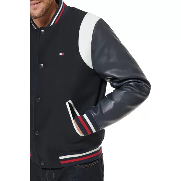 Tommy Hilfiger Mens Mixed Media Varsity Bomber JacketNavy