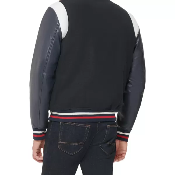 Tommy Hilfiger Mens Mixed Media Varsity Bomber JacketNavy