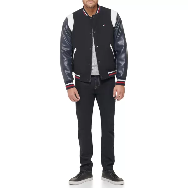 Tommy Hilfiger Mens Mixed Media Varsity Bomber JacketNavy