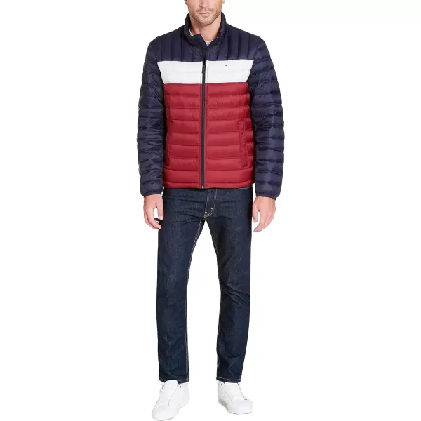 Tommy Hilfiger Mens Packable Down Puffer JacketStandard MidnightWhiteRed