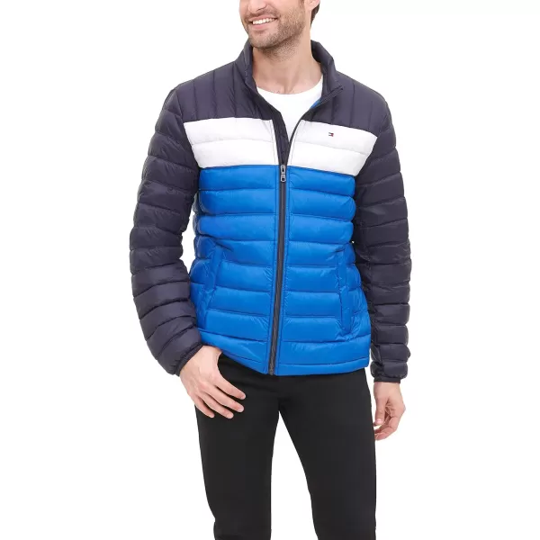 Tommy Hilfiger Mens Packable Down Puffer JacketStandard Royal Blue Color Block