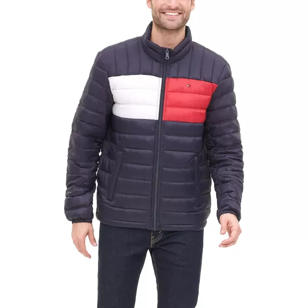 Tommy Hilfiger Mens Packable Down Puffer JacketStandard Tommy Flag Color Block